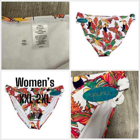 Mynah XXL 2XL Swim Bikini Bottom Hipster Flowers Tropical Toucan Swimwear NWT - Picture 1 of 9